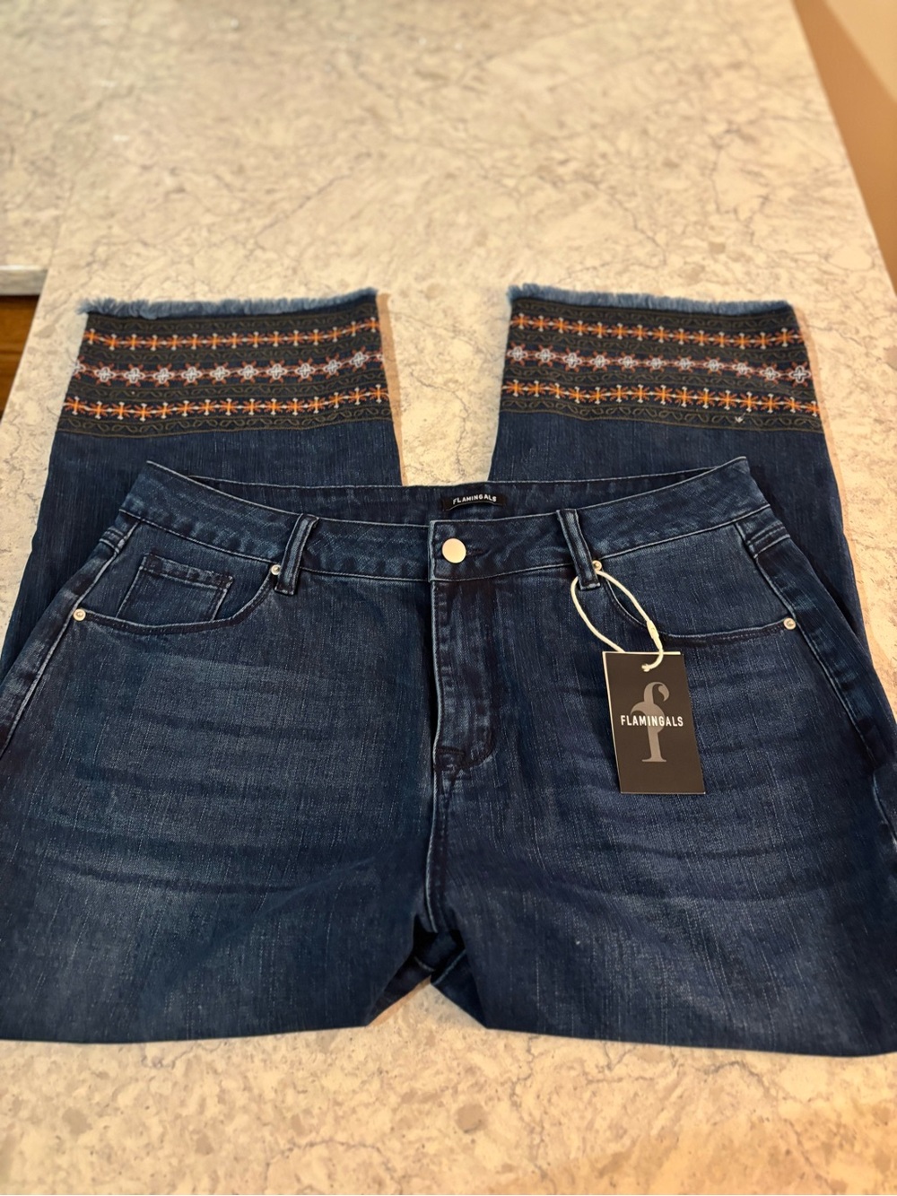 Flamingals Cropped Jeans with Embroidered Hem